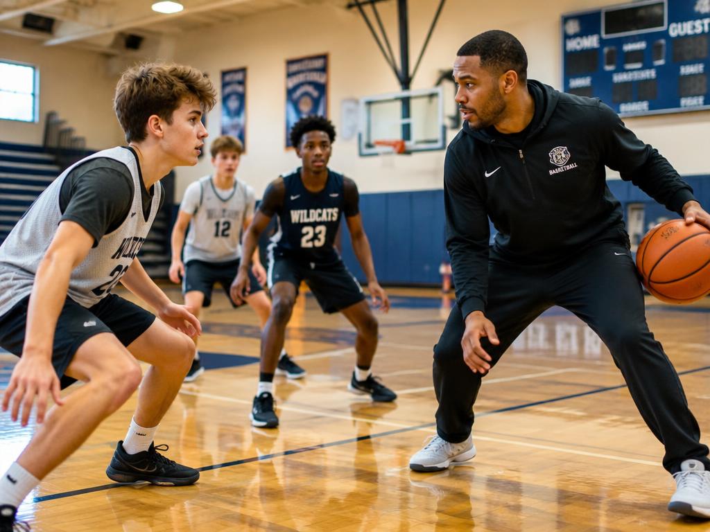 Coach running a training session with school players